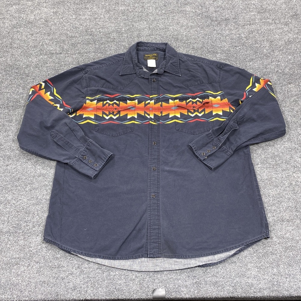 Vintage Rustler Shirt Mens XL Blue Geometric Long Sleeve Button Up Aztec Western